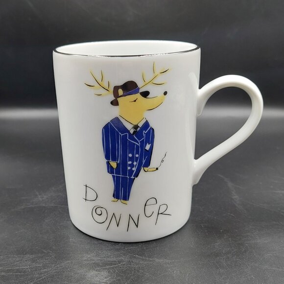 RARE Pottery Barn Christmas Holiday Reindeer DONNER Mug Made in Japan EUC - Picture 1 of 4